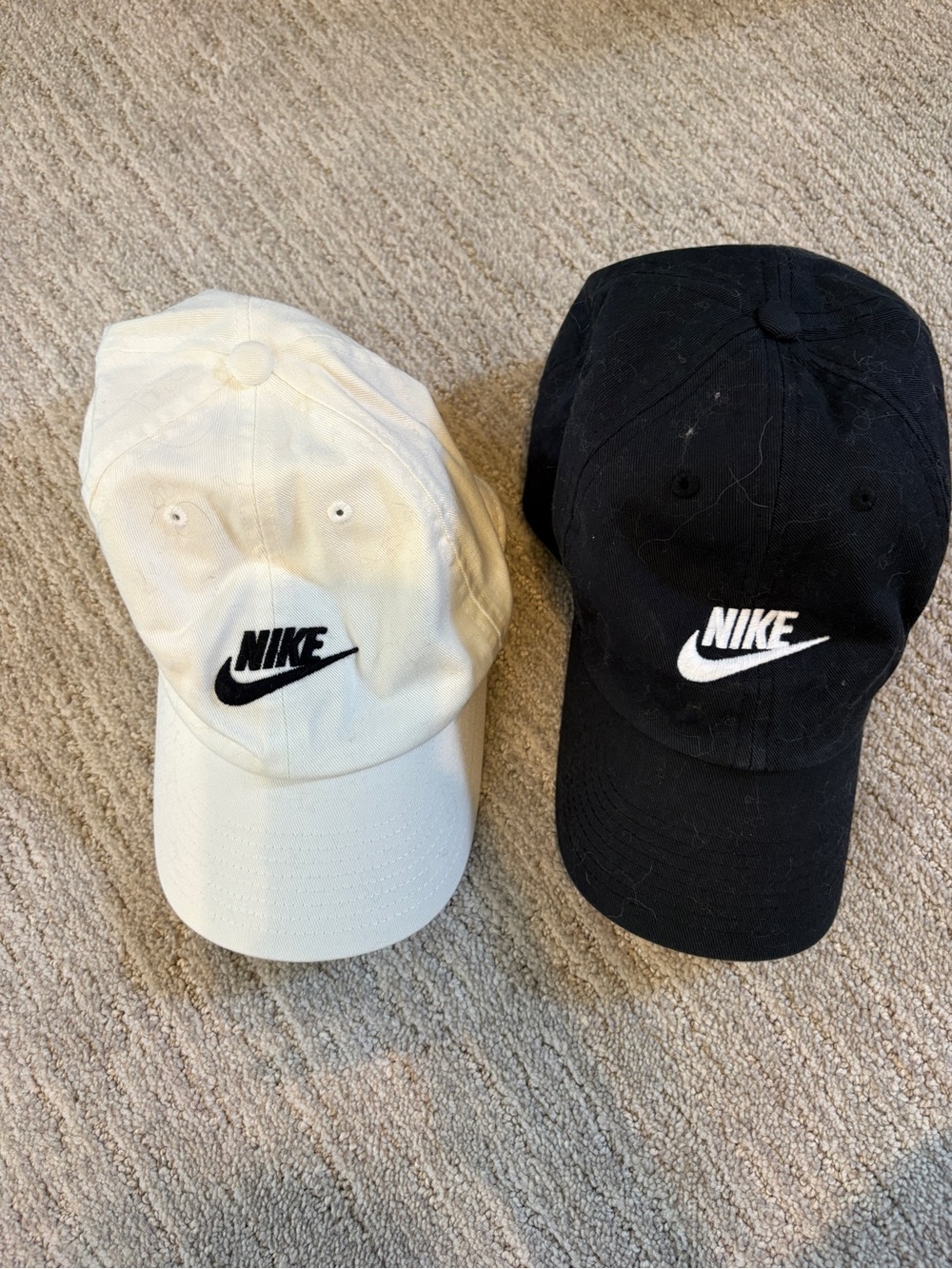 Two Nike Baseball Caps Black and White